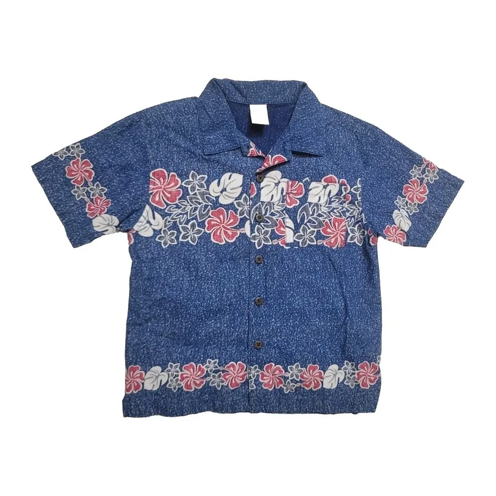 Vintage Gymboree  Hawaiian Shirt 5 Blue Boys ‎ Button Up 2002